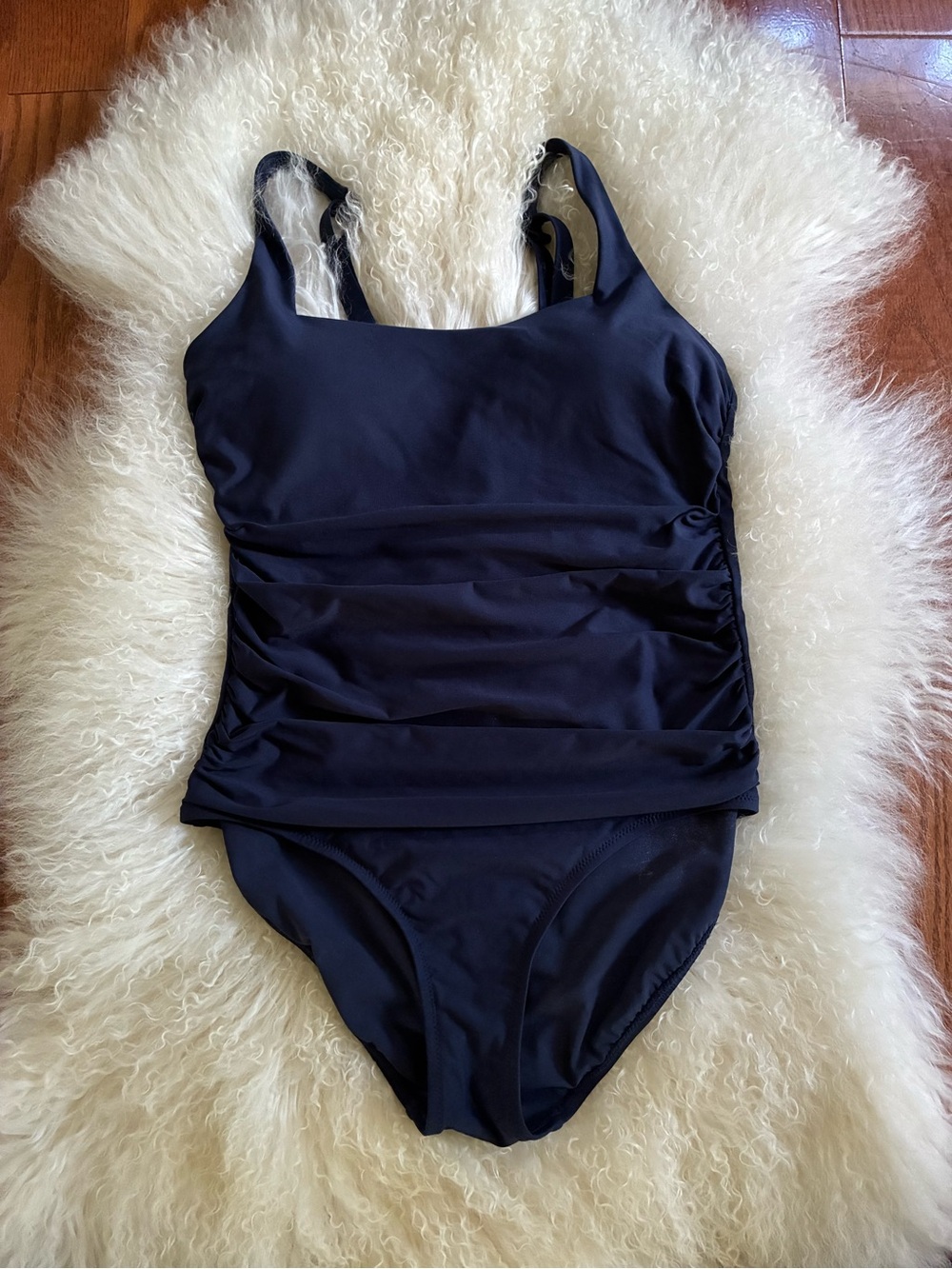 Athleta Navy Tank One-Piece Swimsuit with Ruching